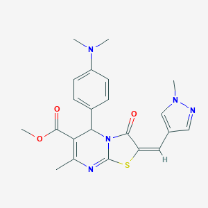 molecular formula C22H23N5O3S B455529 methyl 5-[4-(dimethylamino)phenyl]-7-methyl-2-[(1-methyl-1H-pyrazol-4-yl)methylene]-3-oxo-2,3-dihydro-5H-[1,3]thiazolo[3,2-a]pyrimidine-6-carboxylate 