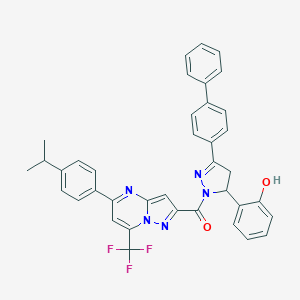 molecular formula C38H30F3N5O2 B455570 [3-(biphenyl-4-yl)-5-(2-hydroxyphenyl)-4,5-dihydro-1H-pyrazol-1-yl]{5-[4-(propan-2-yl)phenyl]-7-(trifluoromethyl)pyrazolo[1,5-a]pyrimidin-2-yl}methanone 
