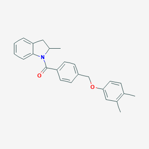 molecular formula C25H25NO2 B455582 1-{4-[(3,4-Dimethylphenoxy)methyl]benzoyl}-2-methylindoline 