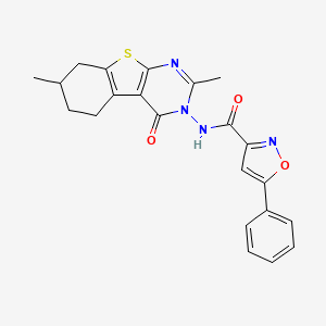 molecular formula C22H20N4O3S B4555881 N-[2,7-DIMETHYL-4-OXO-5,6,7,8-TETRAHYDRO[1]BENZOTHIENO[2,3-D]PYRIMIDIN-3(4H)-YL]-5-PHENYL-3-ISOXAZOLECARBOXAMIDE 