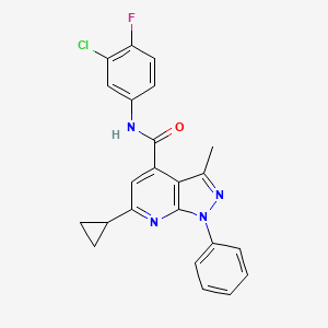 molecular formula C23H18ClFN4O B4556233 N~4~-(3-CHLORO-4-FLUOROPHENYL)-6-CYCLOPROPYL-3-METHYL-1-PHENYL-1H-PYRAZOLO[3,4-B]PYRIDINE-4-CARBOXAMIDE 