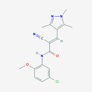 molecular formula C17H17ClN4O2 B455727 N-(5-chloro-2-methoxyphenyl)-2-cyano-3-(1,3,5-trimethyl-1H-pyrazol-4-yl)acrylamide 