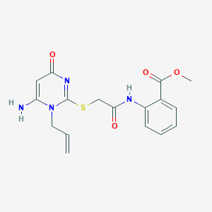molecular formula C17H18N4O4S B455752 METHYL 2-({2-[(1-ALLYL-6-AMINO-4-OXO-1,4-DIHYDRO-2-PYRIMIDINYL)SULFANYL]ACETYL}AMINO)BENZOATE 