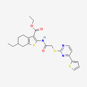 molecular formula C23H25N3O3S3 B4558147 ETHYL 6-ETHYL-2-[(2-{[4-(2-THIENYL)-2-PYRIMIDINYL]SULFANYL}ACETYL)AMINO]-4,5,6,7-TETRAHYDRO-1-BENZOTHIOPHENE-3-CARBOXYLATE 