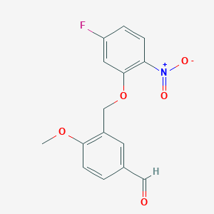 molecular formula C15H12FNO5 B455820 3-[(5-Fluoro-2-nitrophenoxy)methyl]-4-methoxybenzaldehyde CAS No. 438218-86-1