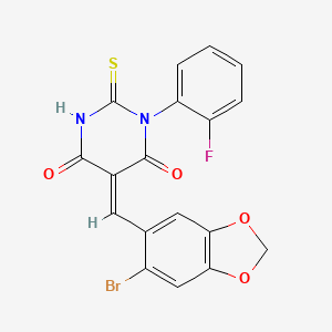 molecular formula C18H10BrFN2O4S B4558397 (5Z)-5-[(6-bromo-1,3-benzodioxol-5-yl)methylidene]-1-(2-fluorophenyl)-2-thioxodihydropyrimidine-4,6(1H,5H)-dione 