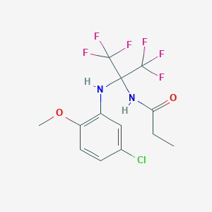 molecular formula C13H13ClF6N2O2 B4558589 N-[1-[(5-chloro-2-methoxyphenyl)amino]-2,2,2-trifluoro-1-(trifluoromethyl)ethyl]propanamide 