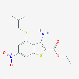 molecular formula C15H18N2O4S2 B455869 ETHYL 3-AMINO-4-(ISOBUTYLSULFANYL)-6-NITRO-1-BENZOTHIOPHENE-2-CARBOXYLATE 