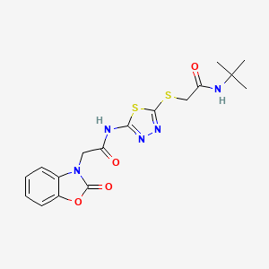 molecular formula C17H19N5O4S2 B4558961 N-(5-{[2-(tert-butylamino)-2-oxoethyl]sulfanyl}-1,3,4-thiadiazol-2-yl)-2-(2-oxo-1,3-benzoxazol-3(2H)-yl)acetamide 