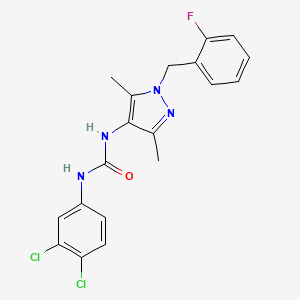 molecular formula C19H17Cl2FN4O B4559166 N-(3,4-dichlorophenyl)-N'-[1-(2-fluorobenzyl)-3,5-dimethyl-1H-pyrazol-4-yl]urea 