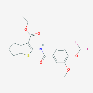 molecular formula C19H19F2NO5S B455936 ethyl 2-({[4-(difluoromethoxy)-3-methoxyphenyl]carbonyl}amino)-5,6-dihydro-4H-cyclopenta[b]thiophene-3-carboxylate 