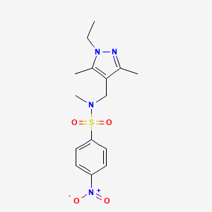 molecular formula C15H20N4O4S B4559385 N-[(1-ETHYL-3,5-DIMETHYL-1H-PYRAZOL-4-YL)METHYL]-N-METHYL-4-NITRO-1-BENZENESULFONAMIDE 