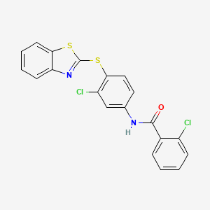 molecular formula C20H12Cl2N2OS2 B4559398 N-[4-(1,3-benzothiazol-2-ylthio)-3-chlorophenyl]-2-chlorobenzamide 