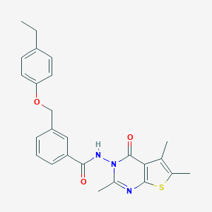 molecular formula C25H25N3O3S B455976 3-[(4-ETHYLPHENOXY)METHYL]-N-[2,5,6-TRIMETHYL-4-OXOTHIENO[2,3-D]PYRIMIDIN-3(4H)-YL]BENZAMIDE 