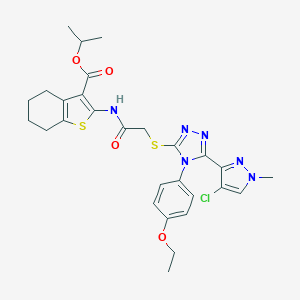 molecular formula C28H31ClN6O4S2 B456017 ISOPROPYL 2-[(2-{[5-(4-CHLORO-1-METHYL-1H-PYRAZOL-3-YL)-4-(4-ETHOXYPHENYL)-4H-1,2,4-TRIAZOL-3-YL]SULFANYL}ACETYL)AMINO]-4,5,6,7-TETRAHYDRO-1-BENZOTHIOPHENE-3-CARBOXYLATE 