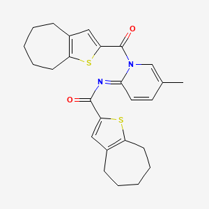 molecular formula C26H28N2O2S2 B4560524 N-[5-methyl-1-(5,6,7,8-tetrahydro-4H-cyclohepta[b]thien-2-ylcarbonyl)-2(1H)-pyridinylidene]-5,6,7,8-tetrahydro-4H-cyclohepta[b]thiophene-2-carboxamide 