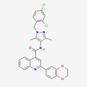 molecular formula C30H24Cl2N4O3 B4560532 N-[1-(2,4-dichlorobenzyl)-3,5-dimethyl-1H-pyrazol-4-yl]-2-(2,3-dihydro-1,4-benzodioxin-6-yl)-4-quinolinecarboxamide 