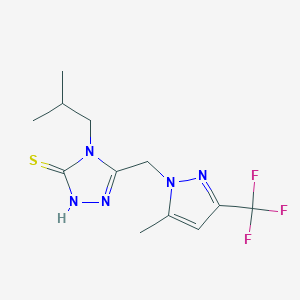 molecular formula C12H16F3N5S B456057 4-ISOBUTYL-5-{[5-METHYL-3-(TRIFLUOROMETHYL)-1H-PYRAZOL-1-YL]METHYL}-4H-1,2,4-TRIAZOL-3-YLHYDROSULFIDE 