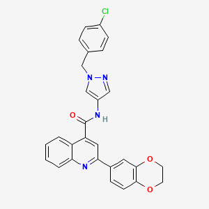 molecular formula C28H21ClN4O3 B4560646 N-[1-(4-chlorobenzyl)-1H-pyrazol-4-yl]-2-(2,3-dihydro-1,4-benzodioxin-6-yl)-4-quinolinecarboxamide 