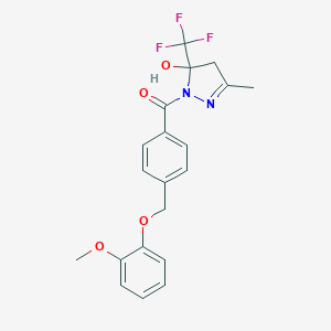 molecular formula C20H19F3N2O4 B456067 [5-hydroxy-3-methyl-5-(trifluoromethyl)-4,5-dihydro-1H-pyrazol-1-yl]{4-[(2-methoxyphenoxy)methyl]phenyl}methanone 