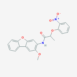 molecular formula C22H18N2O6 B456088 N-(2-methoxydibenzo[b,d]furan-3-yl)-2-(2-nitrophenoxy)propanamide 