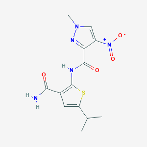 molecular formula C13H15N5O4S B456167 N-[3-(AMINOCARBONYL)-5-ISOPROPYL-2-THIENYL]-1-METHYL-4-NITRO-1H-PYRAZOLE-3-CARBOXAMIDE 