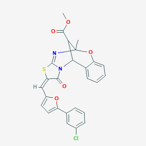 molecular formula C26H19ClN2O5S B456168 METHYL (2E)-2-{[5-(3-CHLOROPHENYL)-2-FURYL]METHYLENE}-5-METHYL-1-OXO-1,2-DIHYDRO-5H,11H-5,11-METHANO[1,3]THIAZOLO[2,3-D][1,3,5]BENZOXADIAZOCINE-13-CARBOXYLATE 
