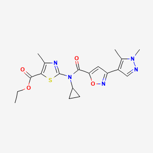 molecular formula C19H21N5O4S B4561964 ethyl 2-(cyclopropyl{[3-(1,5-dimethyl-1H-pyrazol-4-yl)-5-isoxazolyl]carbonyl}amino)-4-methyl-1,3-thiazole-5-carboxylate 