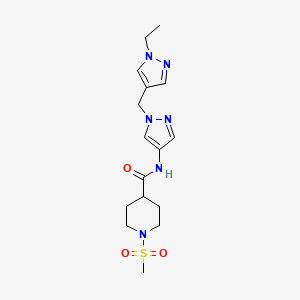 molecular formula C16H24N6O3S B4562191 N~4~-{1-[(1-ETHYL-1H-PYRAZOL-4-YL)METHYL]-1H-PYRAZOL-4-YL}-1-(METHYLSULFONYL)-4-PIPERIDINECARBOXAMIDE 