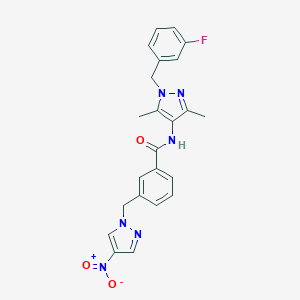 molecular formula C23H21FN6O3 B456231 N-[1-(3-fluorobenzyl)-3,5-dimethyl-1H-pyrazol-4-yl]-3-[(4-nitro-1H-pyrazol-1-yl)methyl]benzamide 