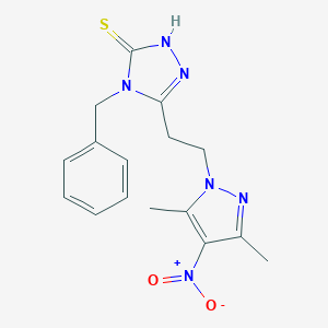 molecular formula C16H18N6O2S B456246 4-BENZYL-5-[2-(3,5-DIMETHYL-4-NITRO-1H-PYRAZOL-1-YL)ETHYL]-4H-1,2,4-TRIAZOL-3-YLHYDROSULFIDE 