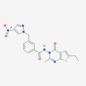 molecular formula C20H18N6O4S B456280 N-[6-ETHYL-2-METHYL-4-OXOTHIENO[2,3-D]PYRIMIDIN-3(4H)-YL]-3-[(4-NITRO-1H-PYRAZOL-1-YL)METHYL]BENZAMIDE 