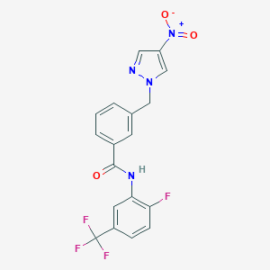 molecular formula C18H12F4N4O3 B456284 N-[2-fluoro-5-(trifluoromethyl)phenyl]-3-[(4-nitro-1H-pyrazol-1-yl)methyl]benzamide 