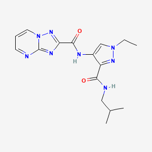 molecular formula C16H20N8O2 B4562850 N~2~-{1-ETHYL-3-[(ISOBUTYLAMINO)CARBONYL]-1H-PYRAZOL-4-YL}[1,2,4]TRIAZOLO[1,5-A]PYRIMIDINE-2-CARBOXAMIDE 
