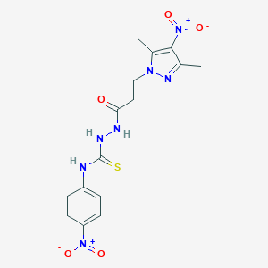 molecular formula C15H17N7O5S B456301 2-(3-{4-nitro-3,5-dimethyl-1H-pyrazol-1-yl}propanoyl)-N-{4-nitrophenyl}hydrazinecarbothioamide 