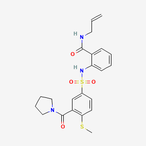 molecular formula C22H25N3O4S2 B4563216 N-allyl-2-({[4-(methylthio)-3-(1-pyrrolidinylcarbonyl)phenyl]sulfonyl}amino)benzamide 