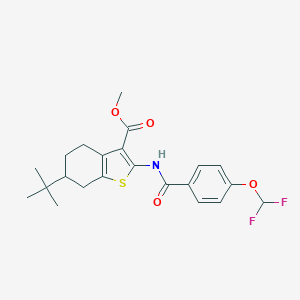 molecular formula C22H25F2NO4S B456337 METHYL 6-(TERT-BUTYL)-2-{[4-(DIFLUOROMETHOXY)BENZOYL]AMINO}-4,5,6,7-TETRAHYDRO-1-BENZOTHIOPHENE-3-CARBOXYLATE 