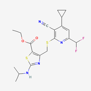 molecular formula C20H22F2N4O2S2 B4563632 ETHYL 4-({[3-CYANO-4-CYCLOPROPYL-6-(DIFLUOROMETHYL)-2-PYRIDYL]SULFANYL}METHYL)-2-(ISOPROPYLAMINO)-1,3-THIAZOLE-5-CARBOXYLATE 