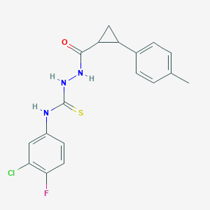 molecular formula C18H17ClFN3OS B456374 N-(3-chloro-4-fluorophenyl)-2-{[2-(4-methylphenyl)cyclopropyl]carbonyl}hydrazinecarbothioamide 