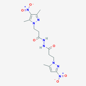 molecular formula C15H20N8O6 B456378 N-[3-(3,5-DIMETHYL-4-NITRO-1H-PYRAZOL-1-YL)PROPANOYL]-3-(5-METHYL-3-NITRO-1H-PYRAZOL-1-YL)PROPANOHYDRAZIDE 