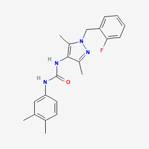 molecular formula C21H23FN4O B4563862 N-(3,4-dimethylphenyl)-N'-[1-(2-fluorobenzyl)-3,5-dimethyl-1H-pyrazol-4-yl]urea 