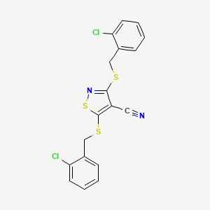 molecular formula C18H12Cl2N2S3 B4563887 BIS({[(2-CHLOROPHENYL)METHYL]SULFANYL})-1,2-THIAZOLE-4-CARBONITRILE 