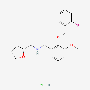 molecular formula C20H25ClFNO3 B4564366 N-[[2-[(2-fluorophenyl)methoxy]-3-methoxyphenyl]methyl]-1-(oxolan-2-yl)methanamine;hydrochloride 