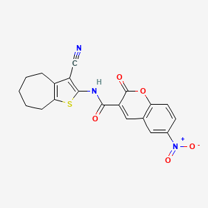 molecular formula C20H15N3O5S B4564505 N-(3-cyano-5,6,7,8-tetrahydro-4H-cyclohepta[b]thien-2-yl)-6-nitro-2-oxo-2H-chromene-3-carboxamide 