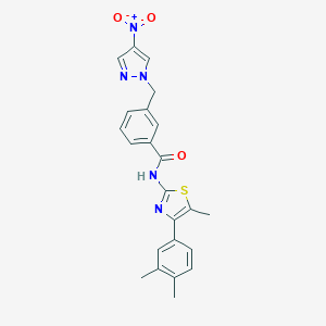 molecular formula C23H21N5O3S B456467 N-[4-(3,4-dimethylphenyl)-5-methyl-1,3-thiazol-2-yl]-3-[(4-nitro-1H-pyrazol-1-yl)methyl]benzamide 