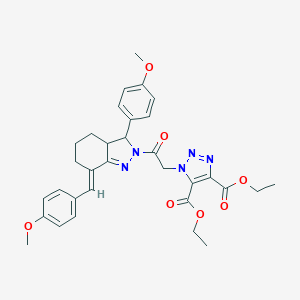 molecular formula C32H35N5O7 B456476 DIETHYL 1-(2-{3-(4-METHOXYPHENYL)-7-[(E)-1-(4-METHOXYPHENYL)METHYLIDENE]-3,3A,4,5,6,7-HEXAHYDRO-2H-INDAZOL-2-YL}-2-OXOETHYL)-1H-1,2,3-TRIAZOLE-4,5-DICARBOXYLATE 