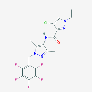 molecular formula C18H15ClF5N5O B456480 4-chloro-N-[3,5-dimethyl-1-(2,3,4,5,6-pentafluorobenzyl)-1H-pyrazol-4-yl]-1-ethyl-1H-pyrazole-3-carboxamide 