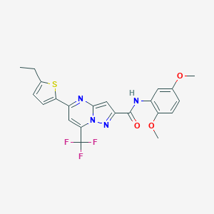 molecular formula C22H19F3N4O3S B456496 N-(2,5-dimethoxyphenyl)-5-(5-ethylthiophen-2-yl)-7-(trifluoromethyl)pyrazolo[1,5-a]pyrimidine-2-carboxamide 