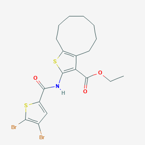 molecular formula C19H21Br2NO3S2 B456505 ethyl 2-{[(4,5-dibromo-2-thienyl)carbonyl]amino}-5,6,7,8,9,10-hexahydro-4H-cyclonona[b]thiophene-3-carboxylate 