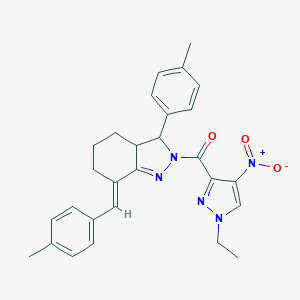 molecular formula C28H29N5O3 B456516 (1-ETHYL-4-NITRO-1H-PYRAZOL-3-YL){3-(4-METHYLPHENYL)-7-[(E)-1-(4-METHYLPHENYL)METHYLIDENE]-3,3A,4,5,6,7-HEXAHYDRO-2H-INDAZOL-2-YL}METHANONE 